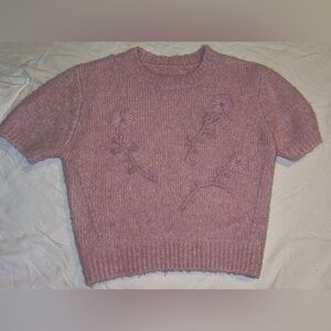 Zara Mauve Floral Knit Sweater